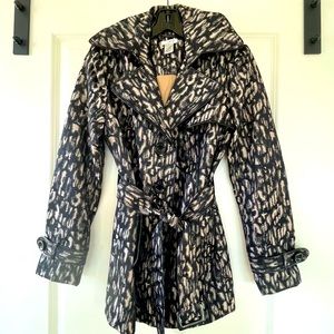 Caché Grey/Cream Animal Print Belted Trench Coat - Small